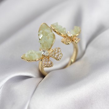 Gold Renk Su Yeşili Kelebek Model Zirkon Taşlı Kadın Yüzük