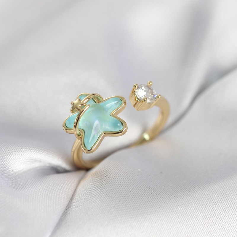 Gold Renk Turkuaz Yıldız Model Kadın Yüzük