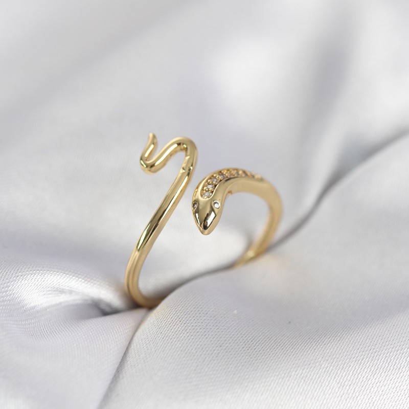 Gold Renk Yılan Model Zirkon Taşlı Kadın Yüzük