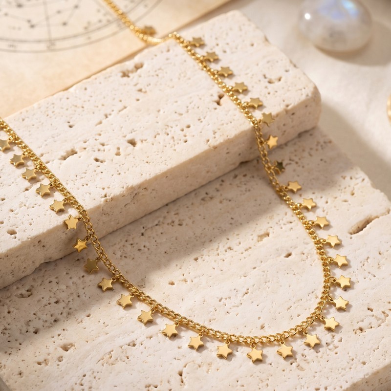 Gold Renk Yıldız Pul Model 60 cm Kadın Kolye