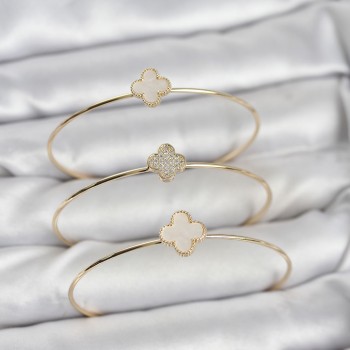 Gold Renk Yonca Model Zirkon Taşlı 3'lü Kadın Bileklik Kombini