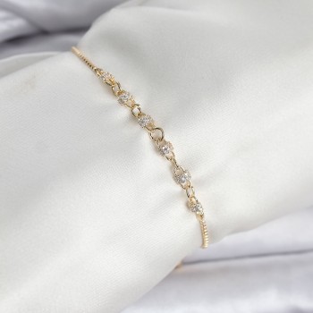Gold Renk Zincir Model Zirkon Taşlı Pirinç Asansörlü Kadın Bileklik