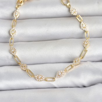 Gold Renk Zirkon Taşlı Ataç Zincir Model Kadın Bileklik