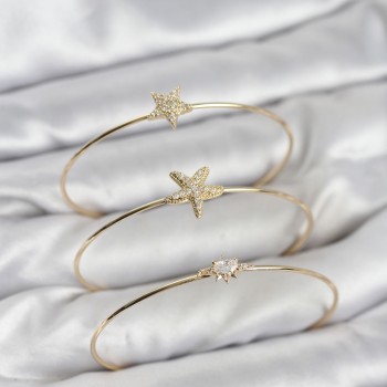 Gold Renk Zirkon Taşlı Deniz Yıldızı Model 3'lü Kadın Bileklik Kombini