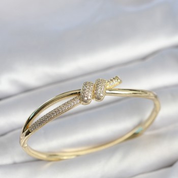 Gold Renk Zirkon Taşlı Düğüm Model Kadın Kelepçe Kadın Bileklik