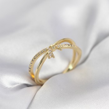 Gold Renk Zirkon Taşlı Fiyonk Model Kadın Yüzük