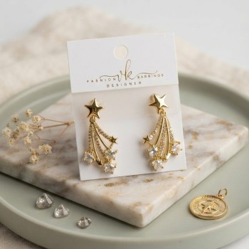 Gold Renk Zirkon Taşlı Halley Model Pirinç Kadın Küpe