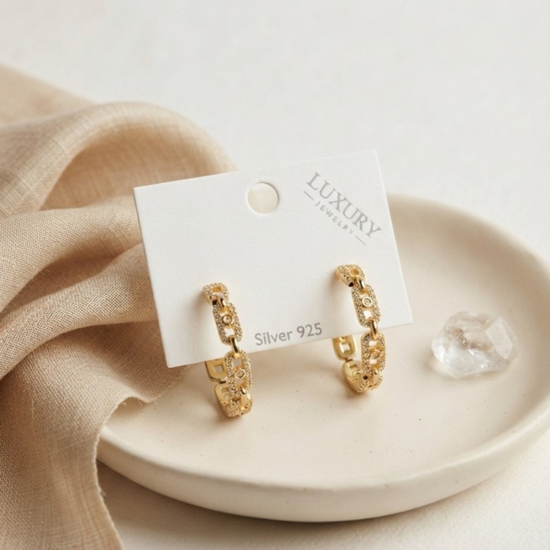 Gold Renk Zirkon Taşlı Messika Model Halka Kadın Küpe