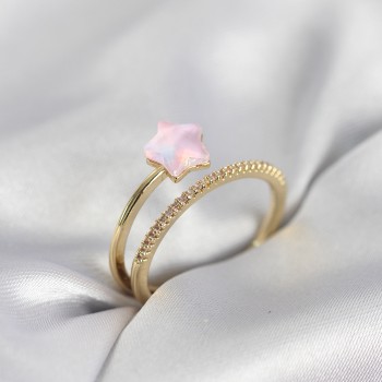 Gold Renk Zirkon Taşlı Pembe Halley Model Kadın Yüzük