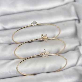 Gold Renk Zirkon Taşlı Pirinç 3'lü Kadın Bileklik Kombini