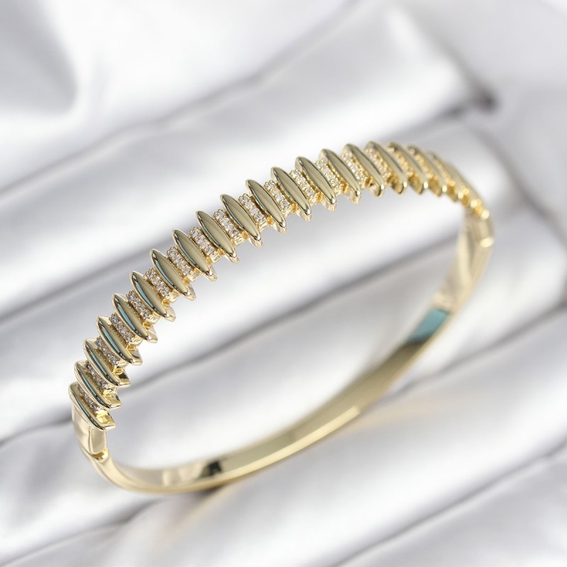 Gold Renk Zirkon Taşlı Pirinç Kadın Kelepçe