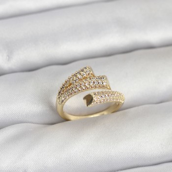 Gold Renk Zirkon Taşlı Pirinç Kadın Yüzük