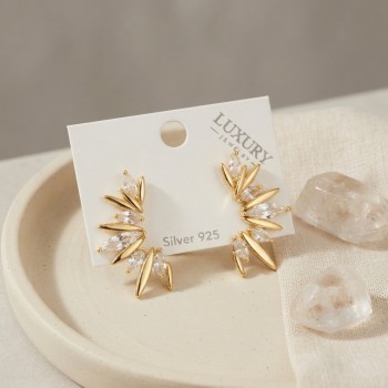 Gold Renk Zirkon Taşlı Saçak Model Vintage Kadın Küpe