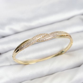 Gold Renk Zirkon Taşlı Sarmal Model Kadın Kelepçe Bileklik