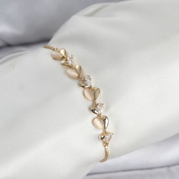 Gold Renk Zirkon Taşlı Sıralı Damla Model Asansörlü Kadın Bileklik