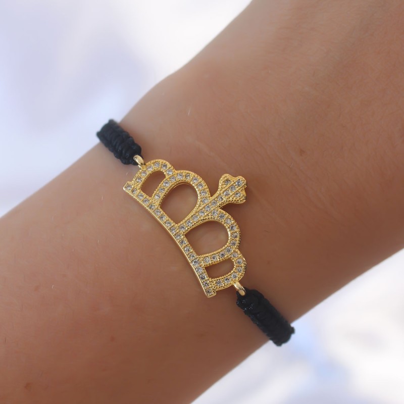 Gold Renk Zirkon Taşlı Taç Figür Makrome Bileklik