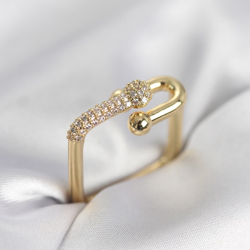 Gold Renk Zirkon Taşlı Tifani Model Kare Kadın Yüzük