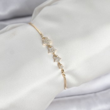 Gold Renk Zirkon Taşlı Yıldız Model Asansörlü Kadın Bileklik