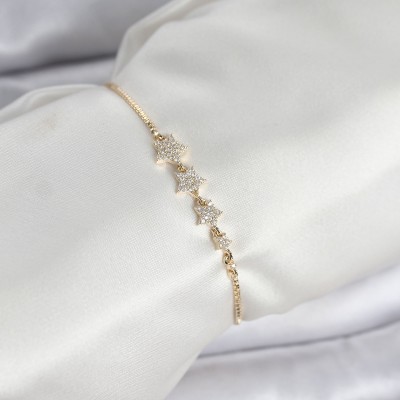 Gold Renk Zirkon Taşlı Yıldız Model Asansörlü Kadın Bileklik