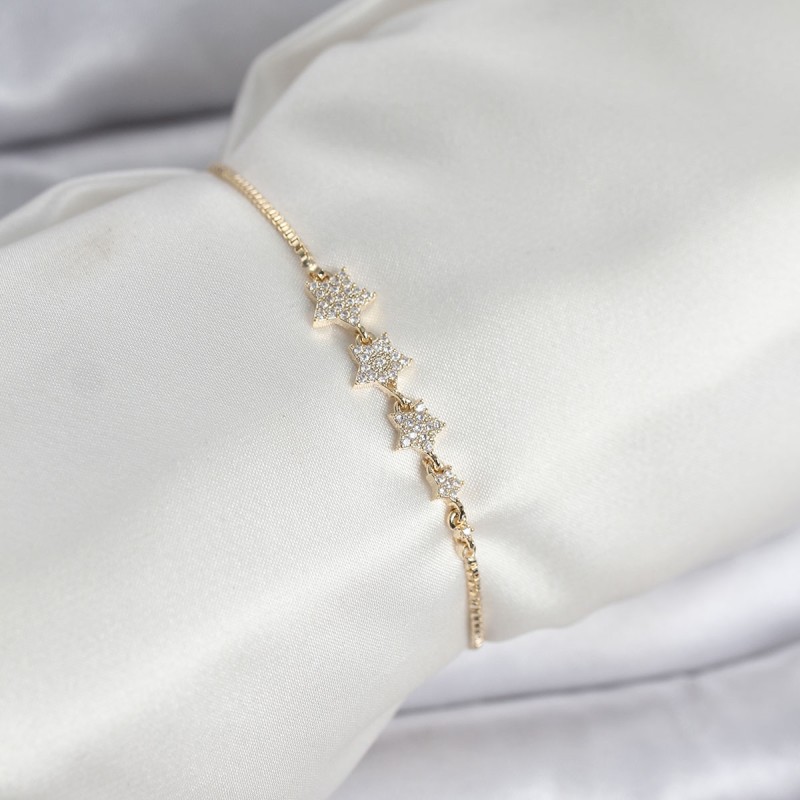 Gold Renk Zirkon Taşlı Yıldız Model Asansörlü Kadın Bileklik