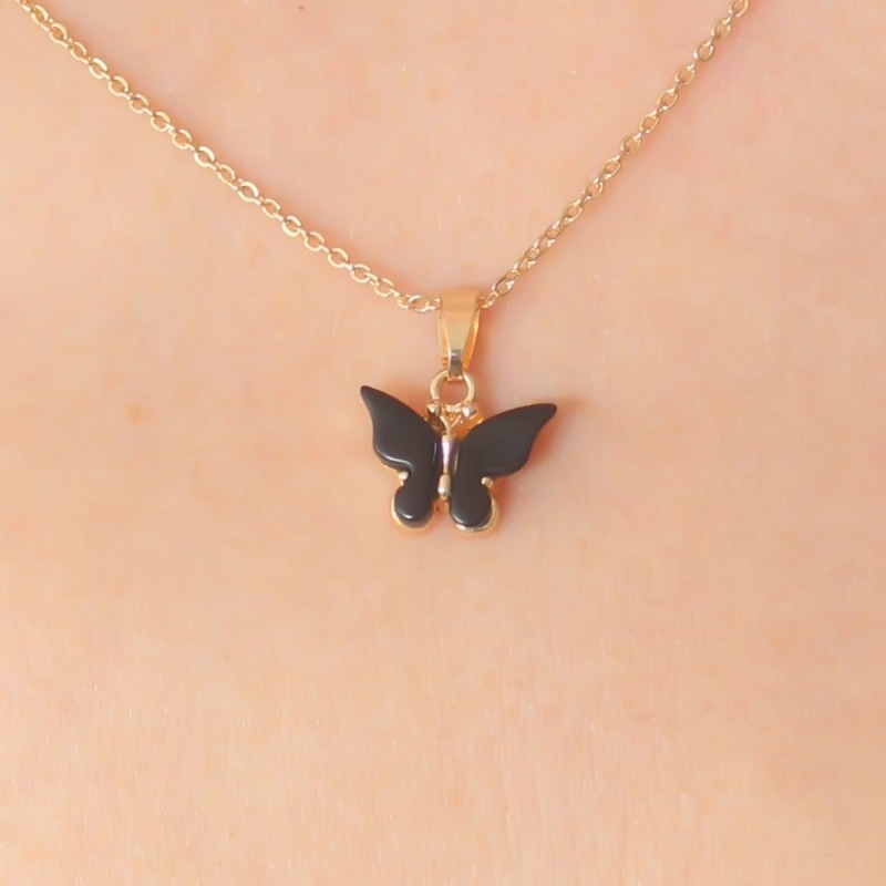 Gold Siyah Renk Kelebek Figür Kadın Kolye