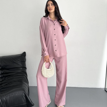 Gömlek Pantolon ikili Takım - Toz Pembe -