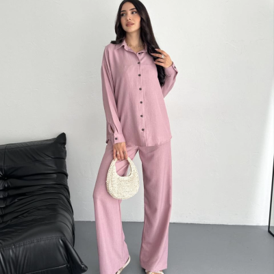 Gömlek Pantolon ikili Takım - Toz Pembe -