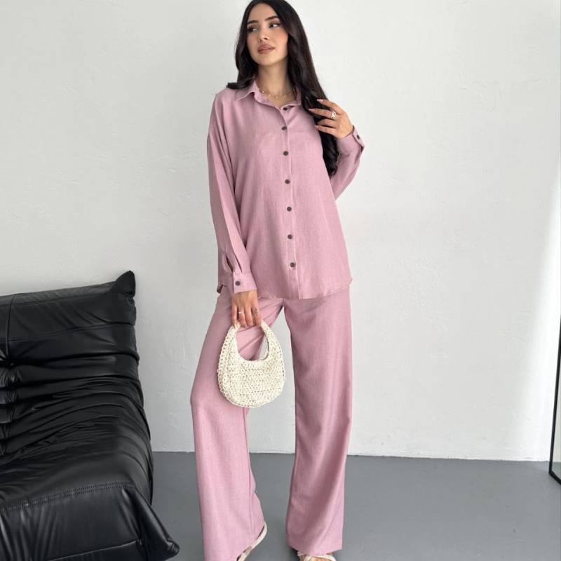 Gömlek Pantolon ikili Takım - Toz Pembe -