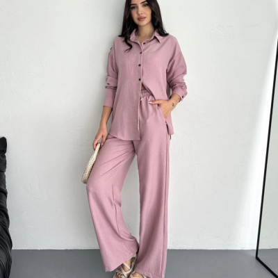 Gömlek Pantolon ikili Takım - Toz Pembe -