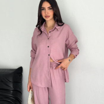 Gömlek Pantolon ikili Takım - Toz Pembe -