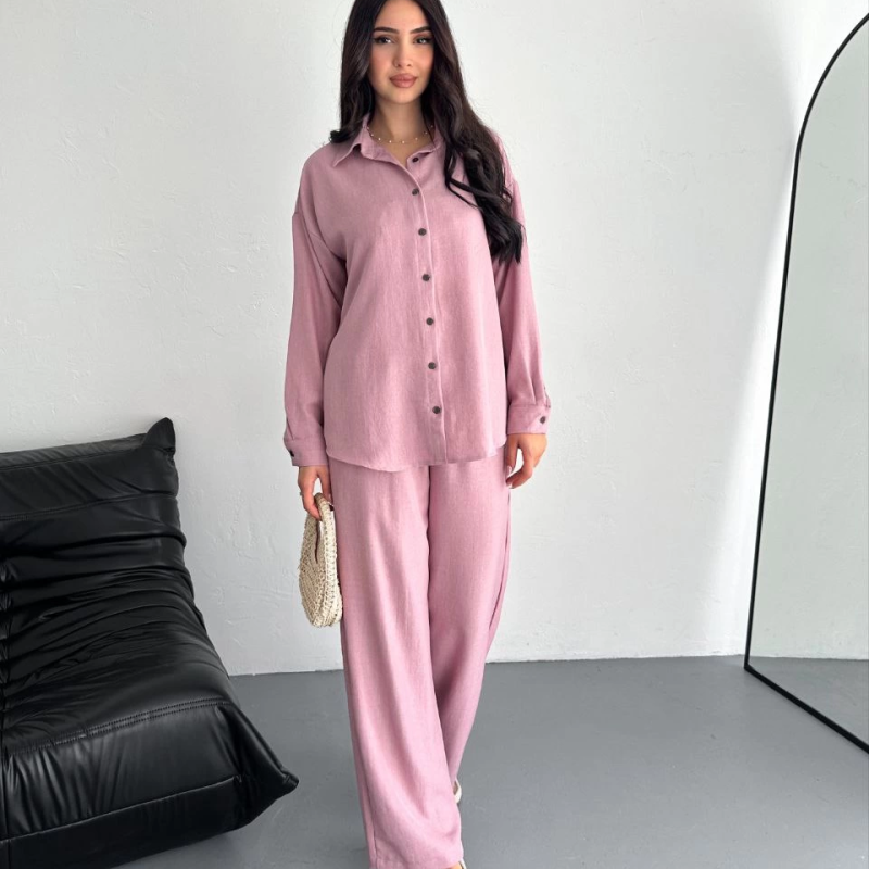 Gömlek Pantolon ikili Takım - Toz Pembe -