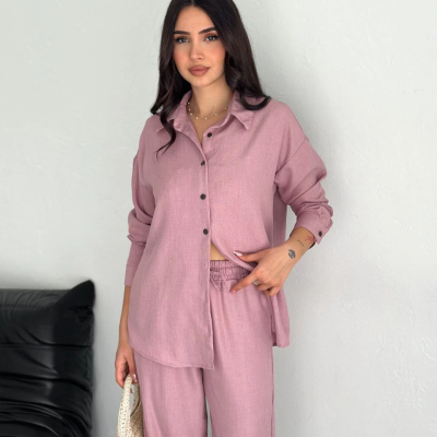 Gömlek Pantolon ikili Takım - Toz Pembe -