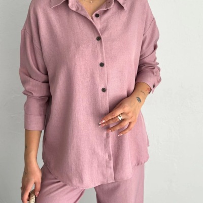 Gömlek Pantolon ikili Takım - Toz Pembe -