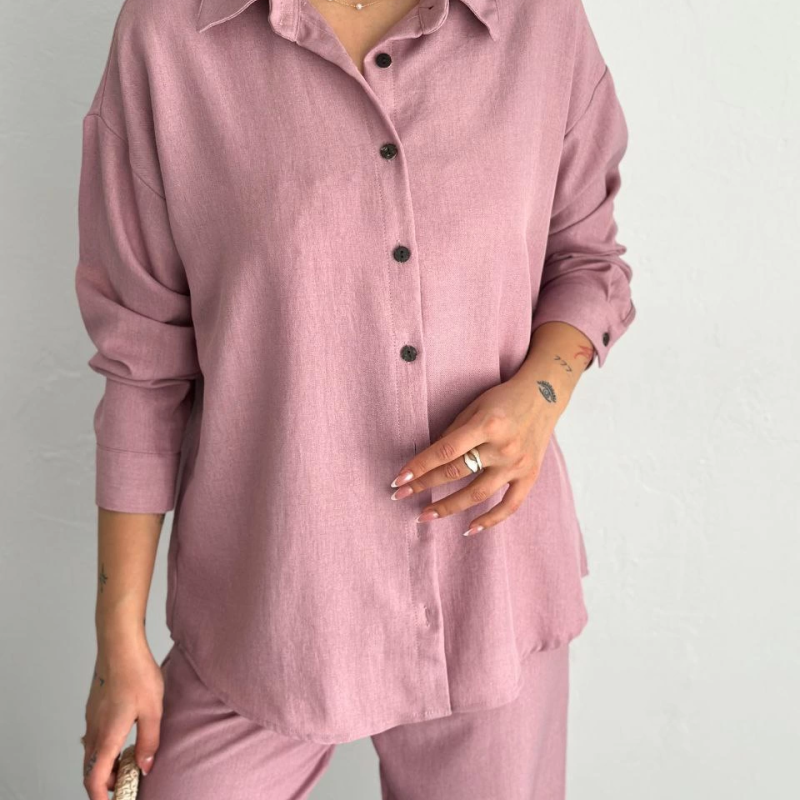 Gömlek Pantolon ikili Takım - Toz Pembe -