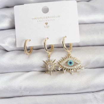 Göz Model Gold Renk Pirinç 3'lü Kadın Küpe Seti