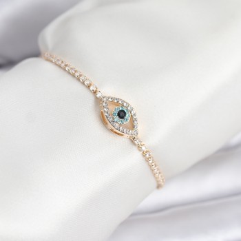 Göz Model Zirkon Taşlı Gold Renk Asansörlü Su Yolu Bileklik