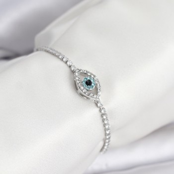 Göz Model Zirkon Taşlı Gümüş Renk Asansörlü Su Yolu Bileklik