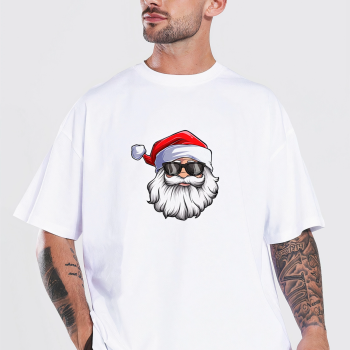 Gözlüklü Noel Baba T-shirt - Beyaz -