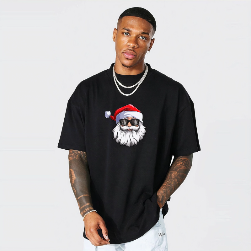 Gözlüklü Noel Baba T-shirt - Siyah -