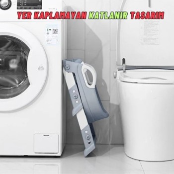 Gri Merdivenli Çocuk Klozet Tuvalet Eğitimi Aparatı 