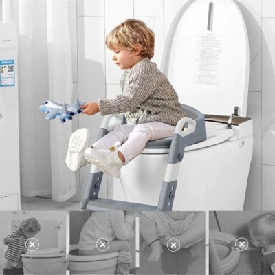 Gri Merdivenli Çocuk Klozet Tuvalet Eğitimi Aparatı 