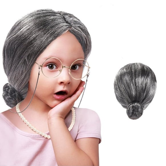 Gri Yaşlı Peruğu çocuk yetişkin uyumlu