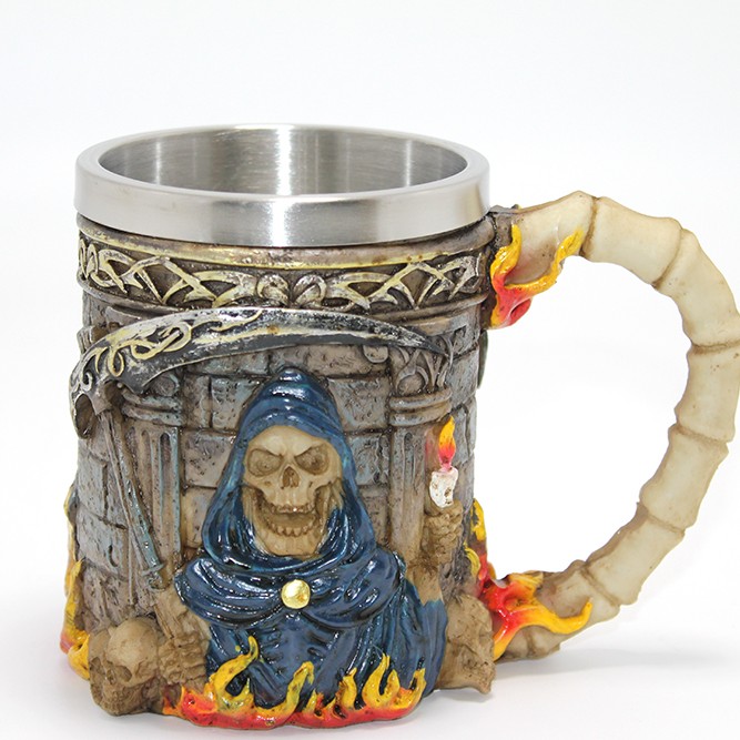 Grim Reaper Azrail Kabartmalı 3D Tasarım Çelik Kupa Bardak