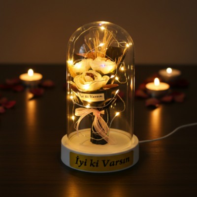 Gül Buketi Ledli Fanus 