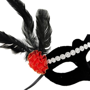 Gümüş Dantelli Kırmızı Gül Tasarımlı Parti Maskesi