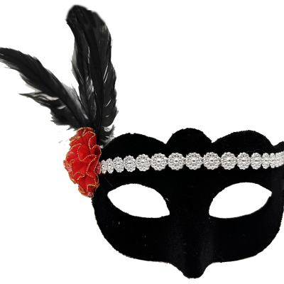 Gümüş Dantelli Kırmızı Gül Tasarımlı Parti Maskesi