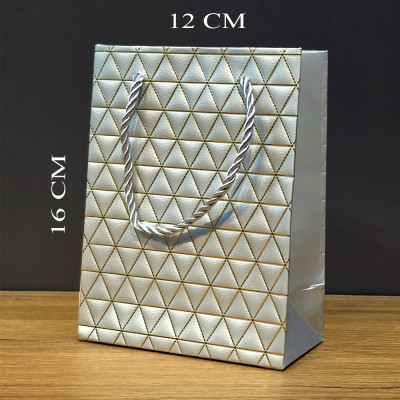 Gümüş Geometrik Desenli Mini Boy Karton Hediye Çantası 