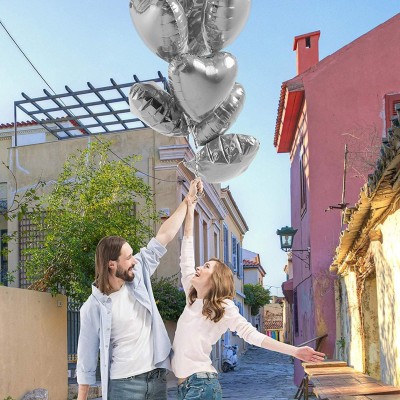Gümüş Kalp Şekilli Uçan Balon Folyo 10 Adet