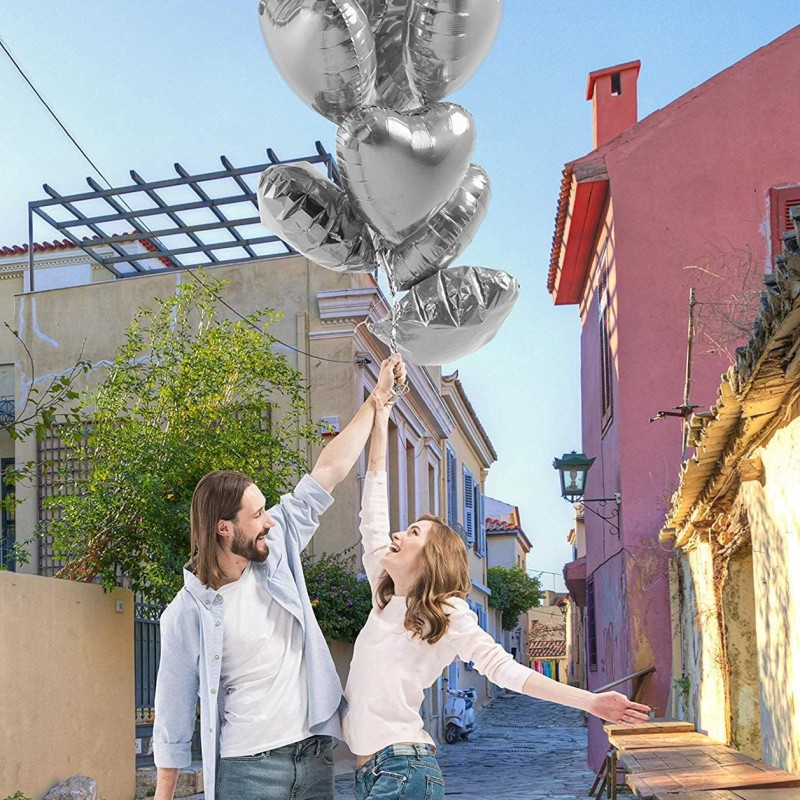Gümüş Kalp Şekilli Uçan Balon Folyo 10 Adet