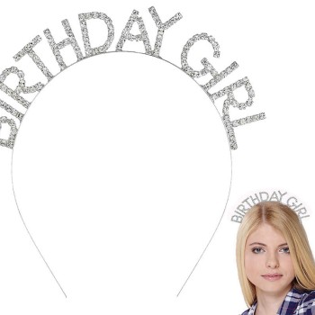 Gümüş Kristal Taşlı Birthday Girl Tacı